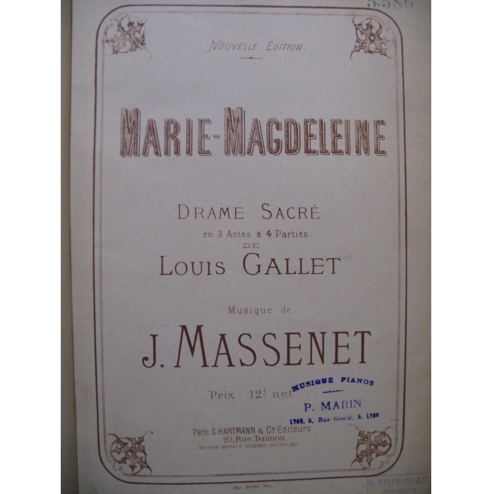 MASSENET Jules Marie-Magdeleine Piano Chant 1873