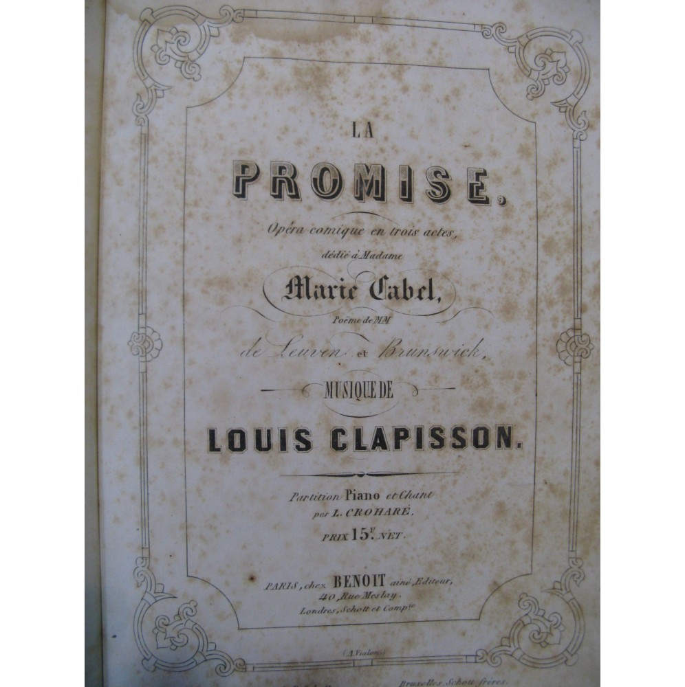 CLAPISSON Louis La Promise Opéra Chant Piano ca1854