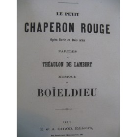 BOIELDIEU Adrien Le Petit Chaperon Rouge Opéra Chant Piano ca1860