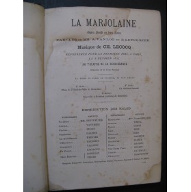 LECOCQ Charles La Marjolaine Opéra Piano Chant 1878