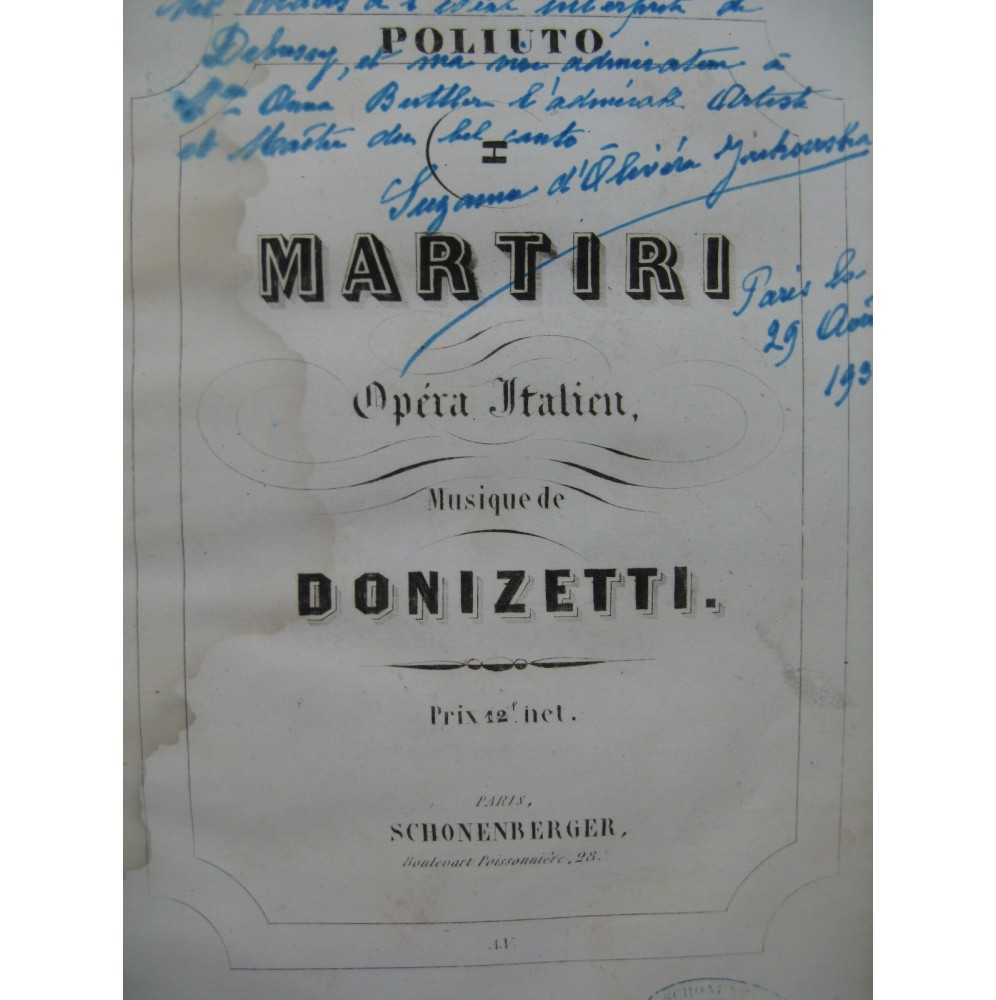 DONIZETTI G. I Martiri Opéra Chant Piano ca1845