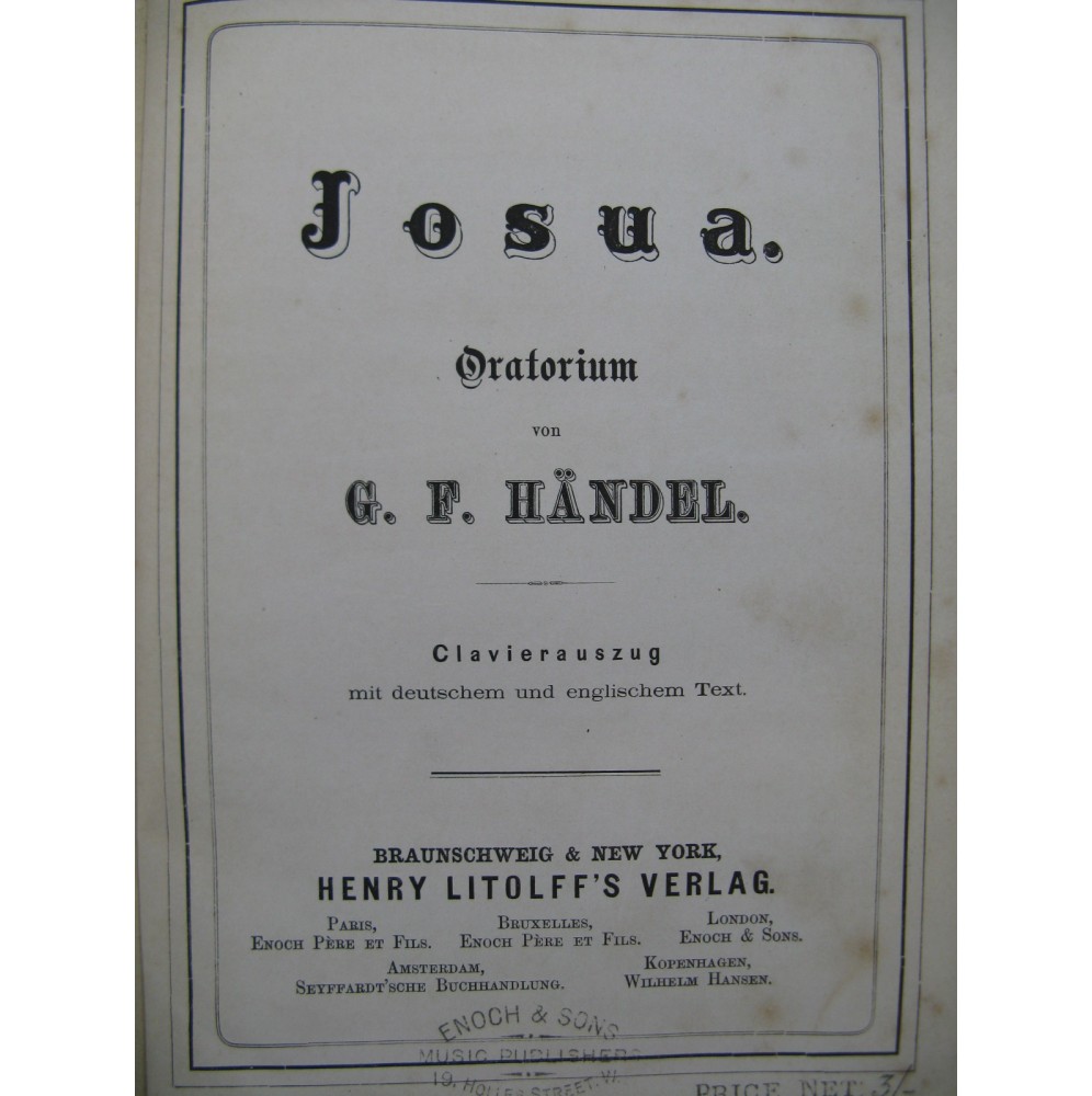 HAENDEL G. F. Josua Oratorium Chant Piano XIXe