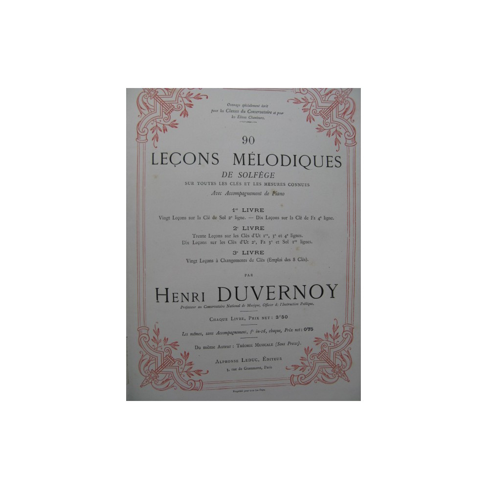 DUVERNOY Henri 90 Leçons Mélodiques de Solfège 1883