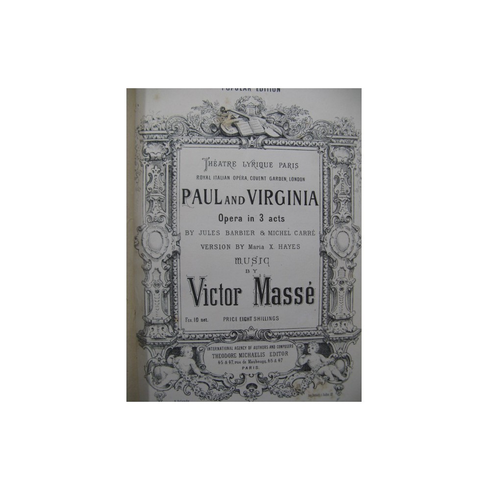MASSÉ Victor Paul and Virginia Opéra Chant Piano 1876