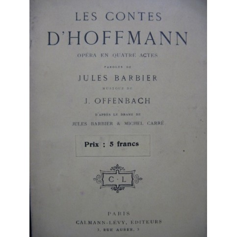 OFFENBACH Jacques Les Contes d'Hoffmann Opéra Texte 1930