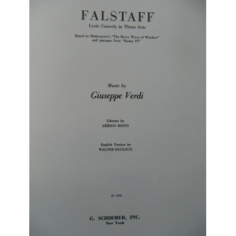 VERDI Giuseppe Falstaff Opera anglais italien Chant Piano 1963