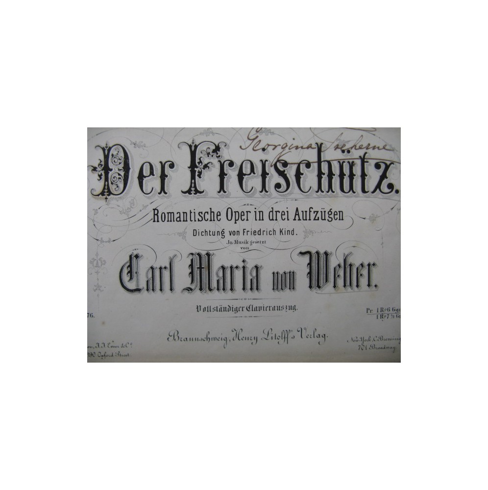 WEBER Der Freischutz Opéra Chant Piano ca1850