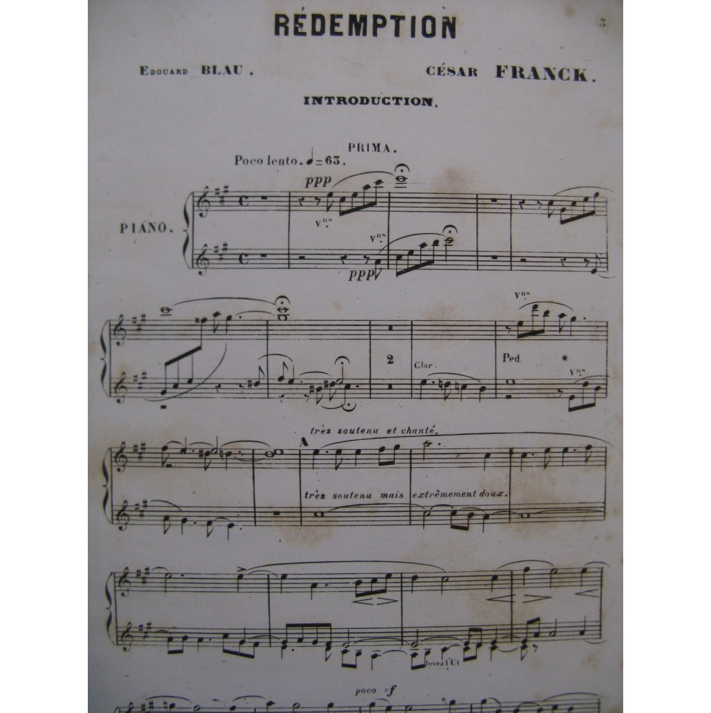 FRANCK César Rédemption Oratorio 1ère Version Chant Piano 1873