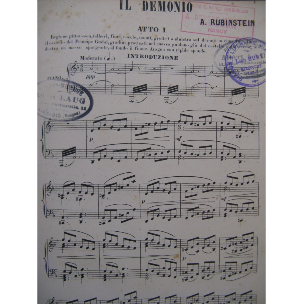RUBINSTEIN Anton Il Demonio Opéra Chant Piano ca1880