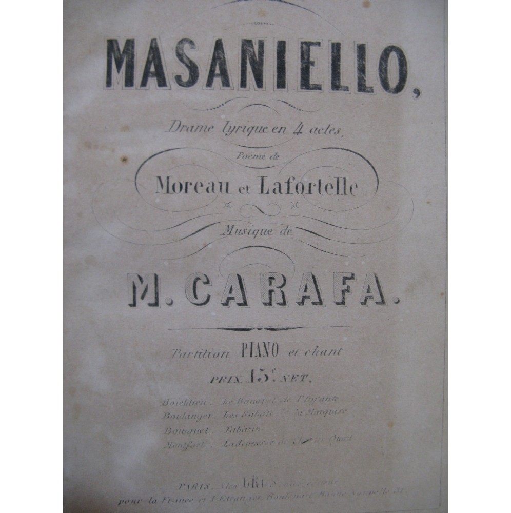 CARAFA Michele Masaniello Opéra Chant Piano ca1845