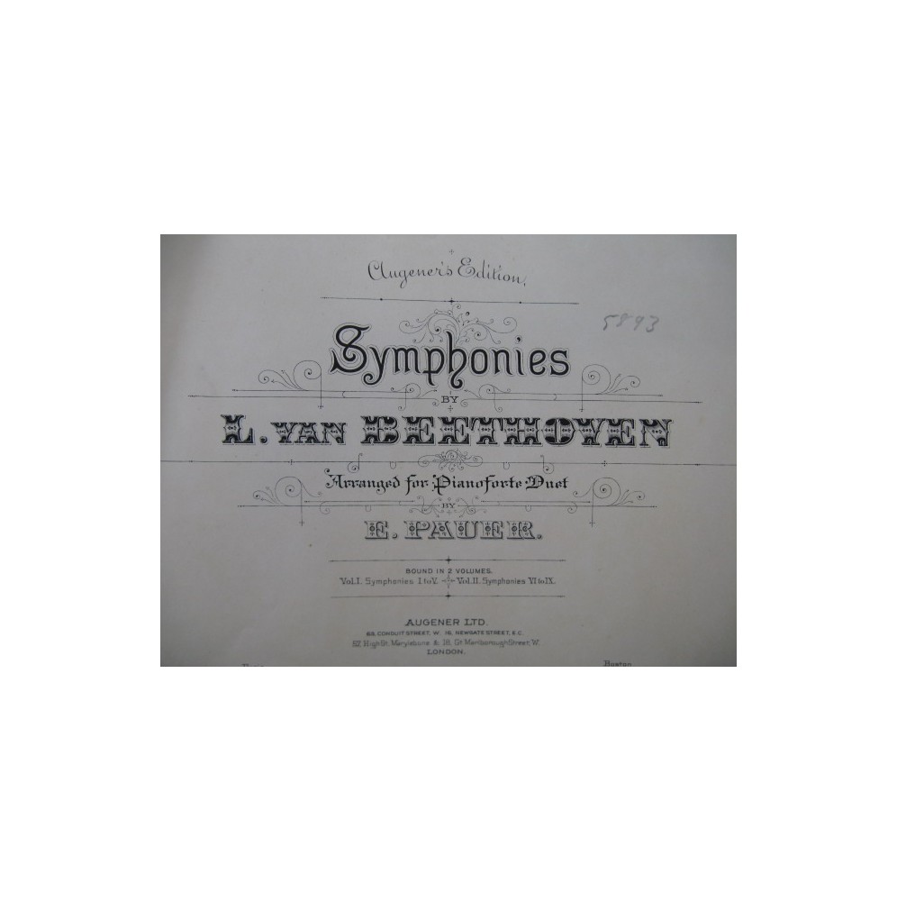 BEETHOVEN Symphonies 1 à 5 Piano 4 mains XIXe