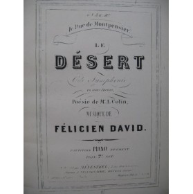 DAVID Félicien Le Désert Opéra Chant Piano XIXe