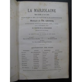 LECOCQ Charles La Marjolaine Opéra Chant Piano 1878