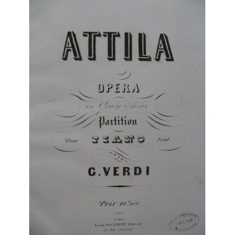VERDI Giuseppe Attila Opera Piano solo ca1870
