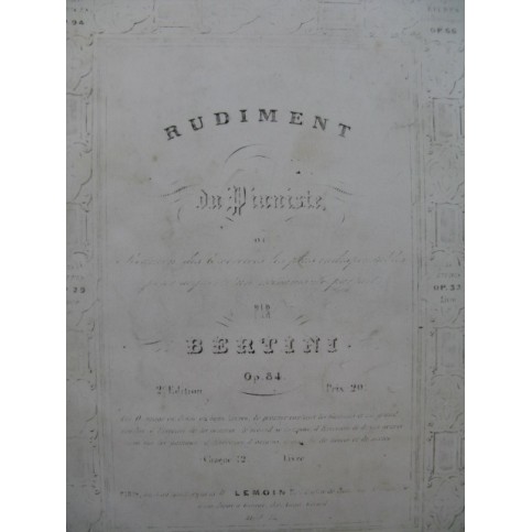 BERTINI Henri Rudiment du Pianiste op 84 Piano XIXe