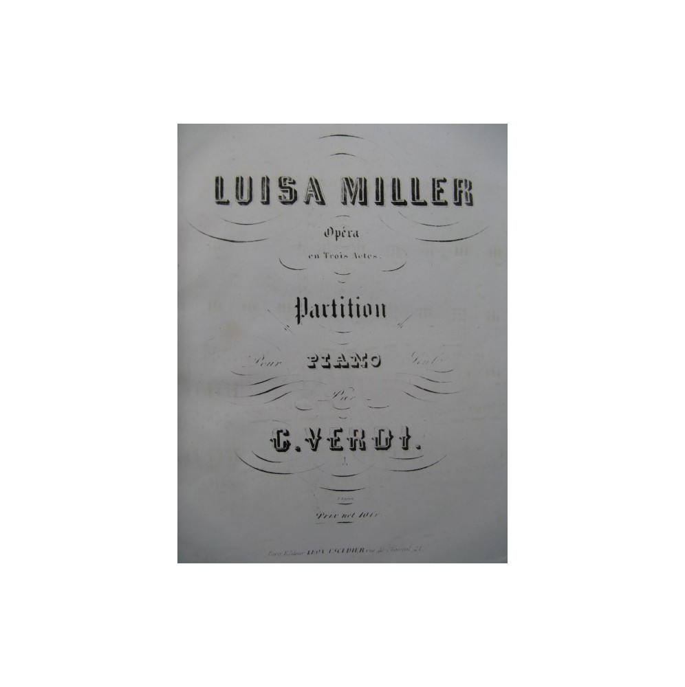 VERDI Giuseppe Luisa Miller Opera Piano solo ca1860