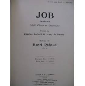 RABAUD Henri Job Oratorio Chant Piano 1900