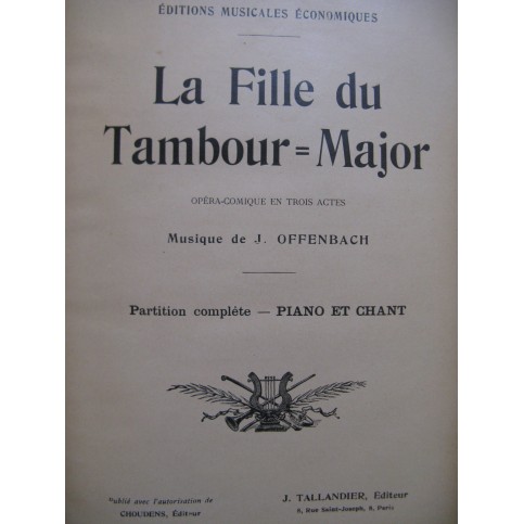 OFFENBACH Jacques La Fille du Tambour Major Opéra Chant Piano