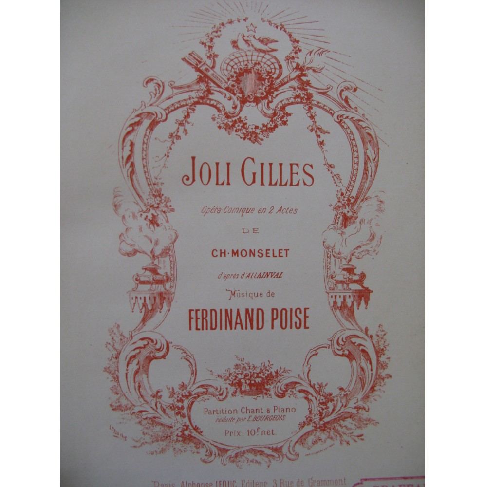 POISE Ferdinand Joli Gilles Opéra Chant Piano ca1888