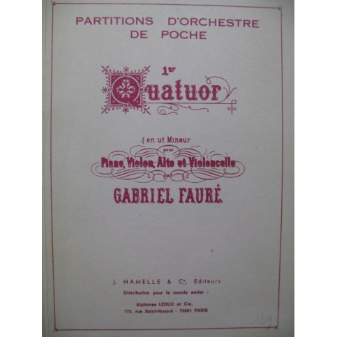 FAURÉ Gabriel Quatuor No 1 Piano Violon Alto Violoncelle 1984