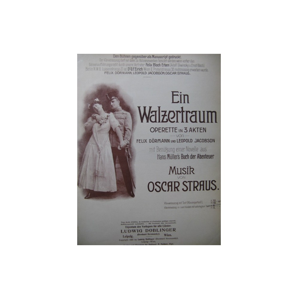STRAUS Oscar Ein Walzertraum Opérette Chant Piano 1907