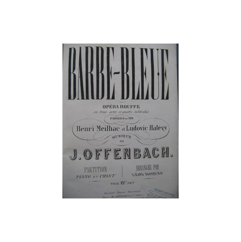 OFFENBACH Jacques Barbe-Bleue Opéra Chant Piano 1866