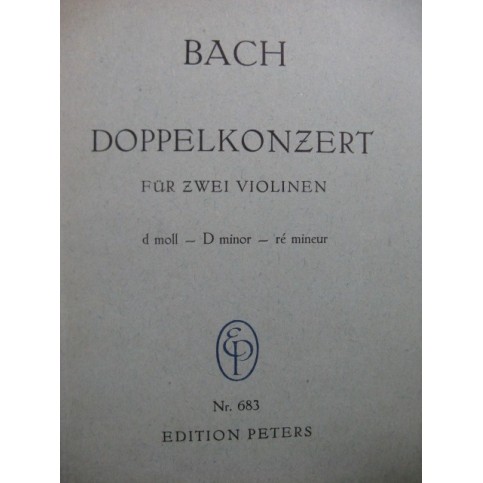 BACH J. S. Doppelkonzert 2 Violons Orchestre