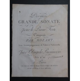 MOZART Dernière Grande Sonate Piano ca1800