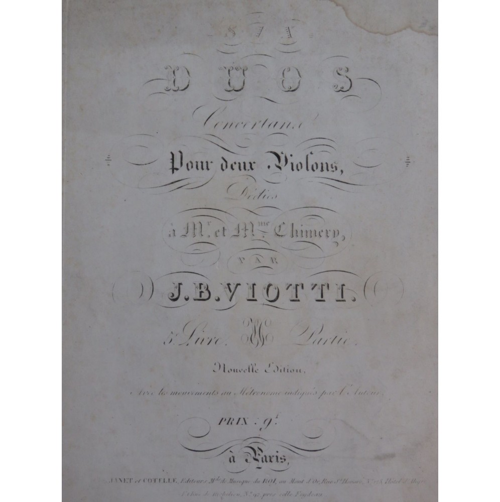 VIOTTI J. B. Trois Duos 5e Livre 1ère Partie pour 2 Violons ca1820