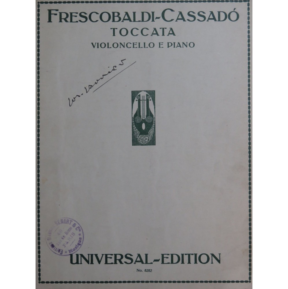 FRESCOBALDI Girolamo Toccata Piano Violoncelle 1925