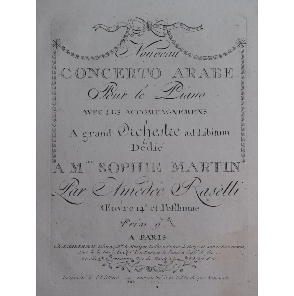 RASETTI Amédée Nouveau Concerto Arabe Piano Orchestre ca1800
