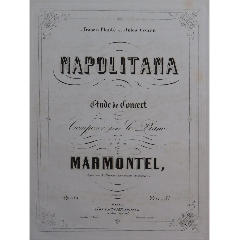 MARMONTEL Antonin Napolitana Piano XIXe siècle