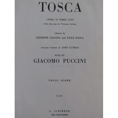 PUCCINI Giacomo Tosca Opéra Italien Anglais Chant Piano