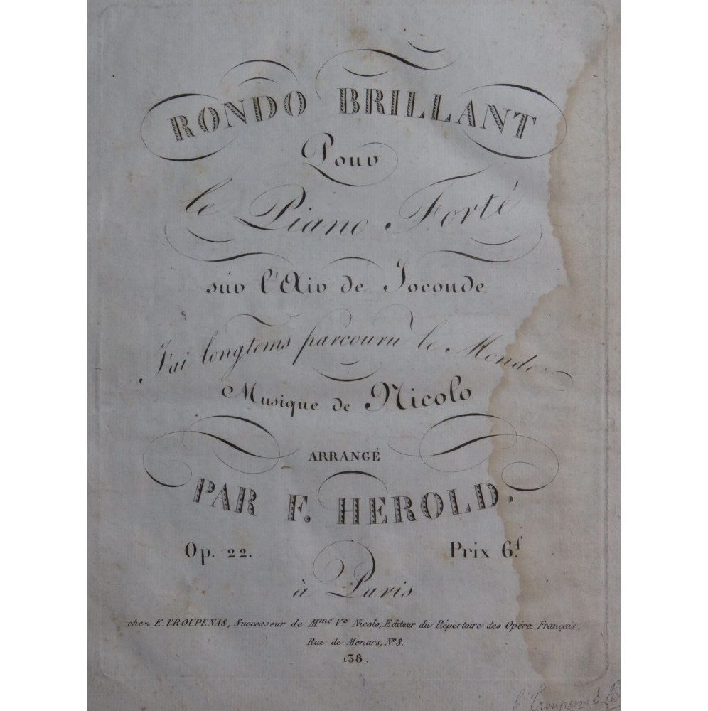 HEROLD Ferdinand Rondeau Brillant op 22 Piano ca1830