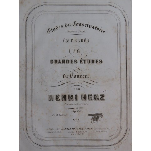 HERZ Henri 18 Grandes Études de Concert op 153 Piano ca1845