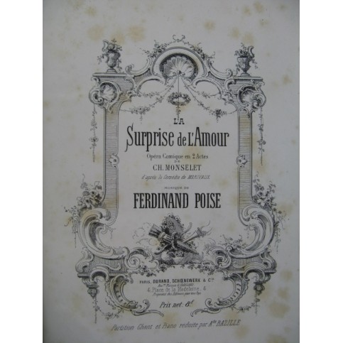 POISE Ferdinand La Surprise de l'Amour Opera Chant Piano 1877
