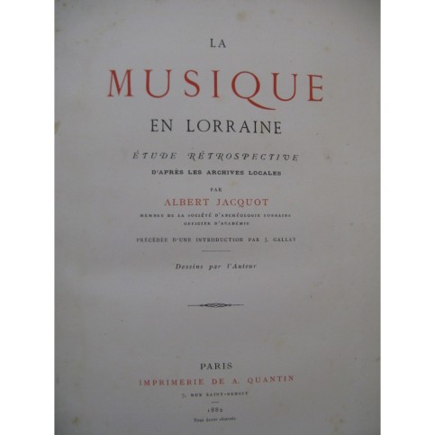 JACQUOT Albert La Musique en Lorraine 1882