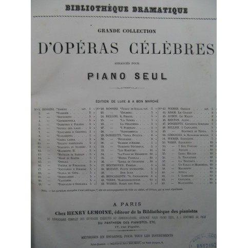 AUBER D. F. E. Le Maçon Opéra Piano solo ca1875