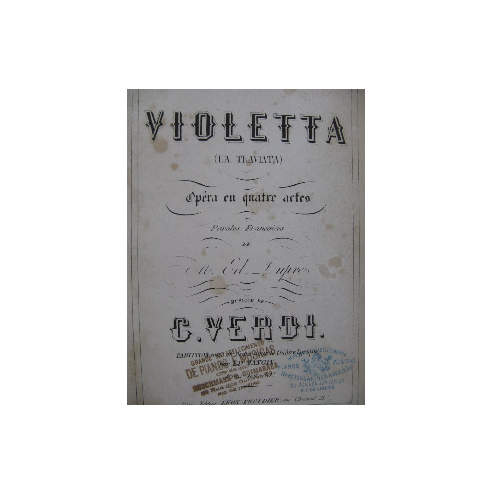 VERDI Giuseppe Violetta La Traviata Opéra Piano Chant ca1865