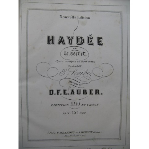 AUBER D. F. E. Haydée Opéra Piano Chant ca1870