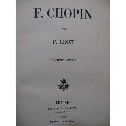 LISZT Franz F. Chopin 1923