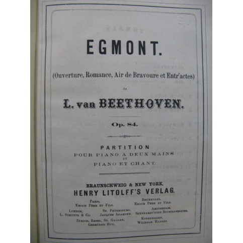 BEETHOVEN Egmont Opera Piano solo XIXe