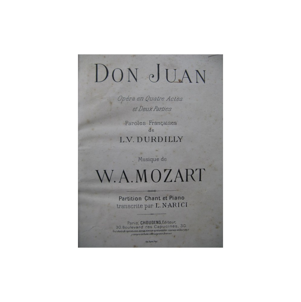 MOZART W. A. Don Juan Opera Chant Piano ca1895