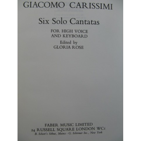 CARISSIMI Giacomo Six Solo Cantatas Chant Piano 1969