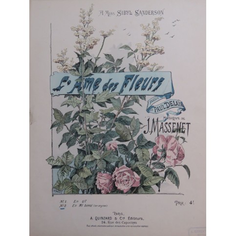 MASSENET Jules L'Ame des Fleurs Chant Piano ca1895