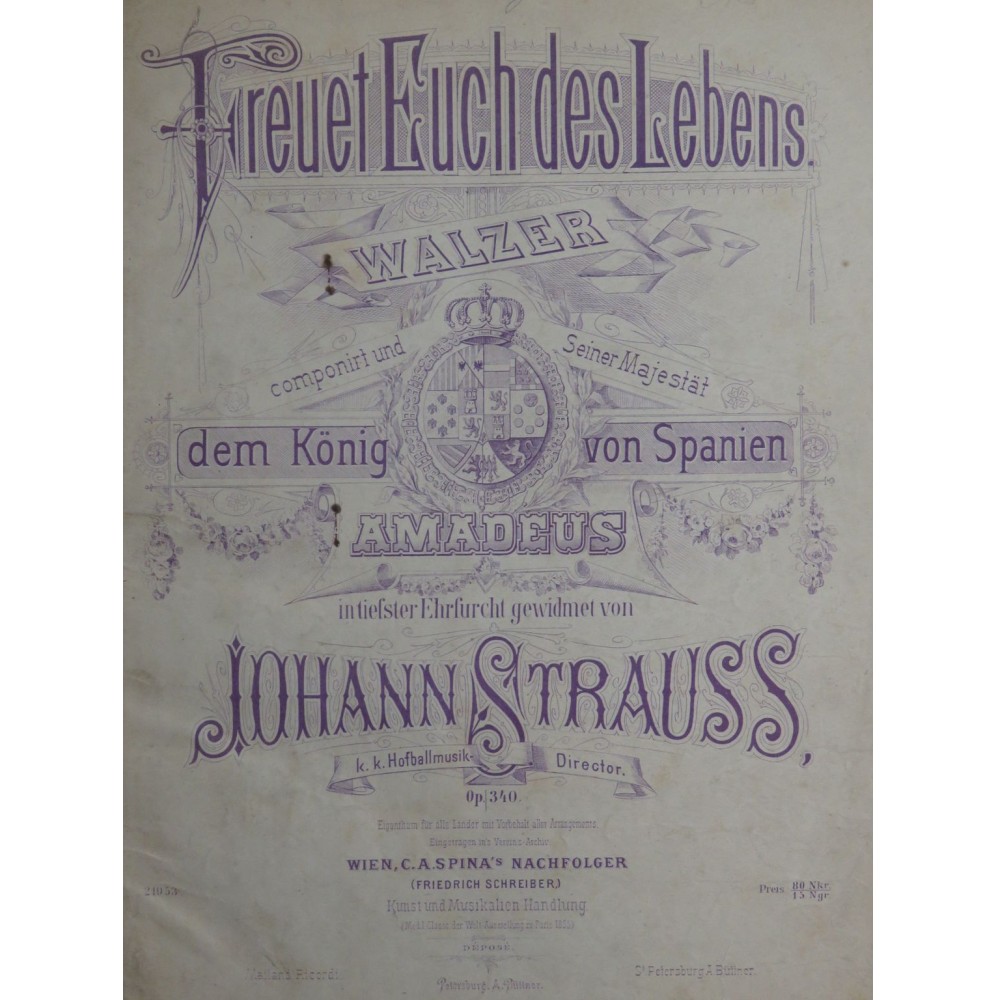 STRAUSS Johann Freuet Euch des Lebens Piano ca1870