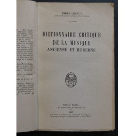 COEUROY André Dictionnaire Critique de la Musique Ancienne et Moderne 1956