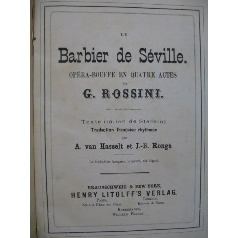 ROSSINI G. Le Barbier de Séville Opera Chant Piano XIXe