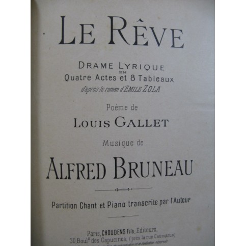 BRUNEAU Alfred Le Rêve Opéra Piano Chant ca1890