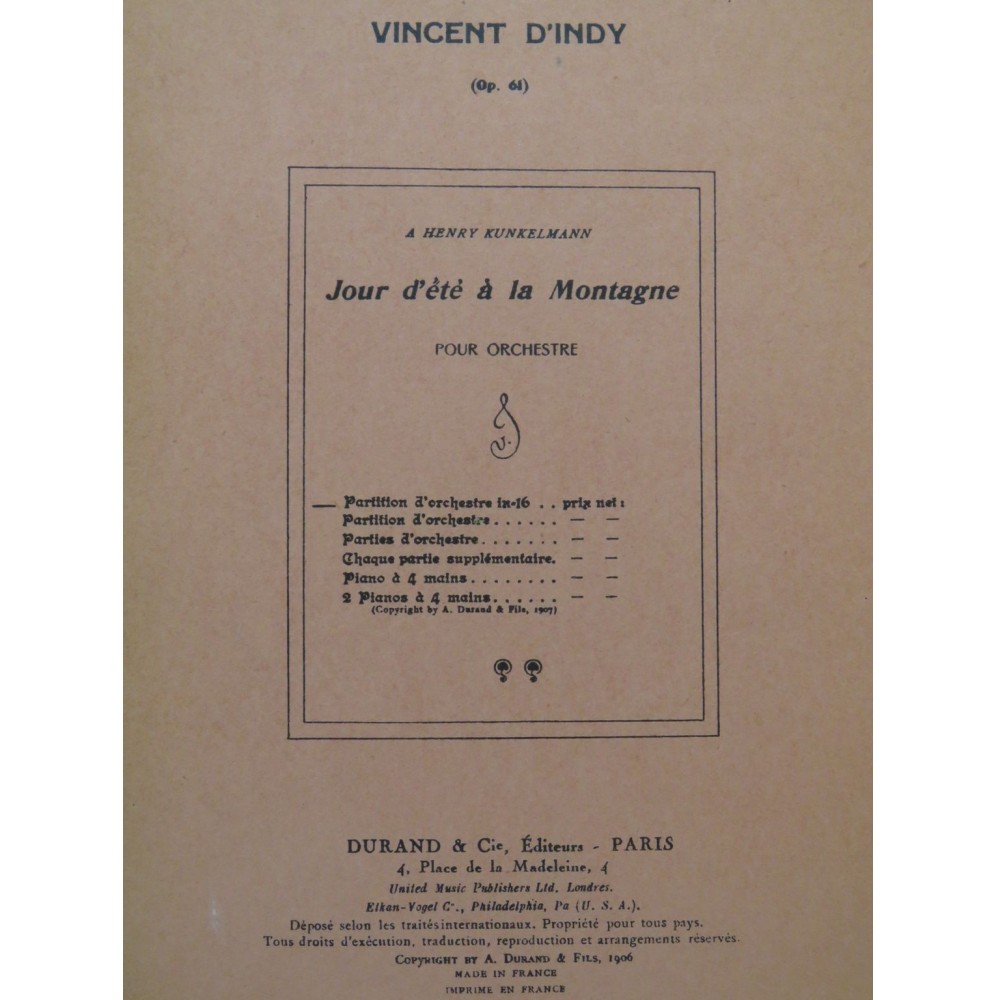 D'INDY Vincent Jour d'été à la Montagne Orchestre 1952